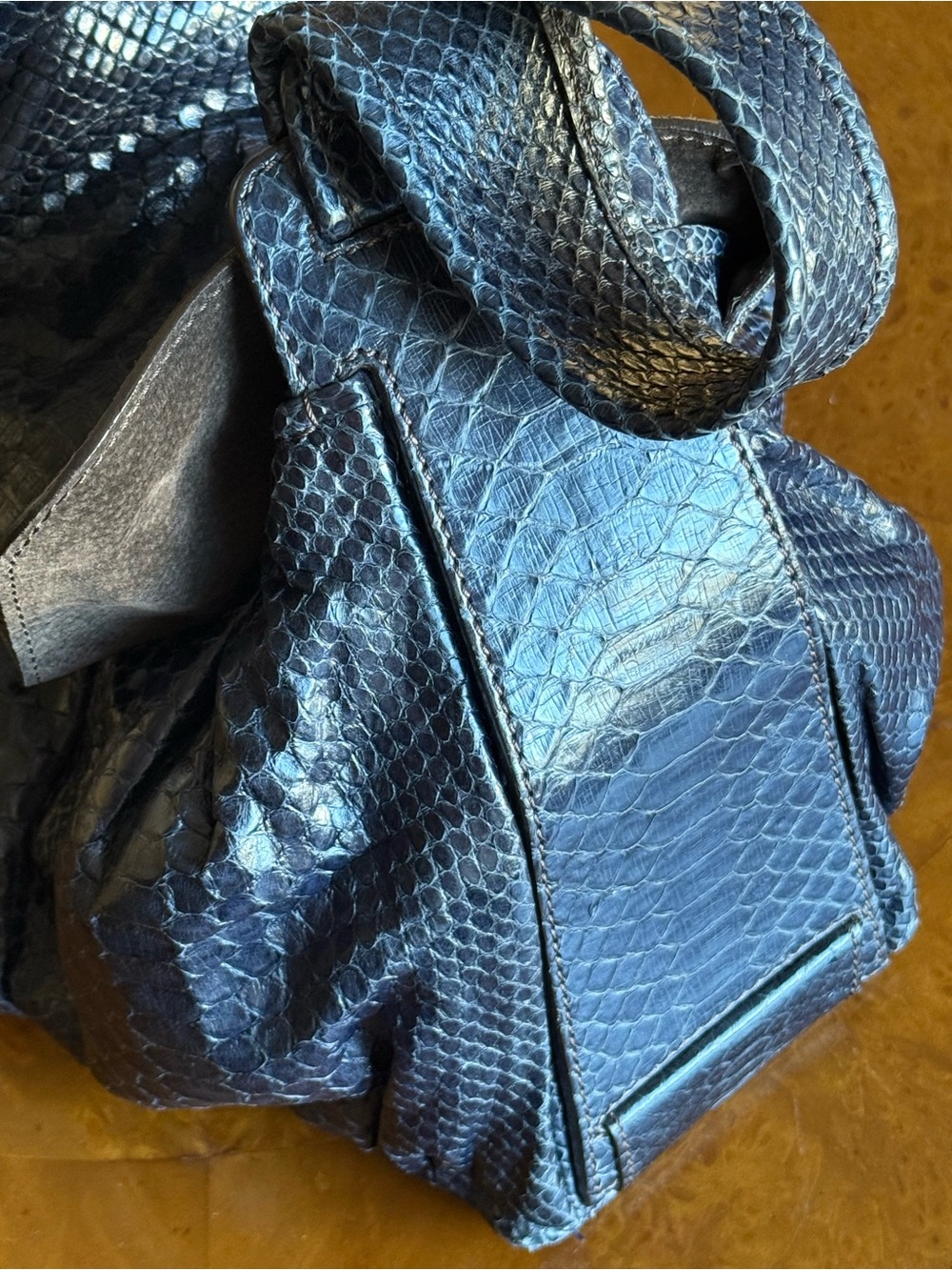 ZAGLIANI Midnight Blue Python Snakeskin Hand/Shoulder Bag - Picture 8 of 13